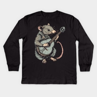 Weird Trash Kitty Guitar Possum Possum Love Animal Kids Long Sleeve T-Shirt